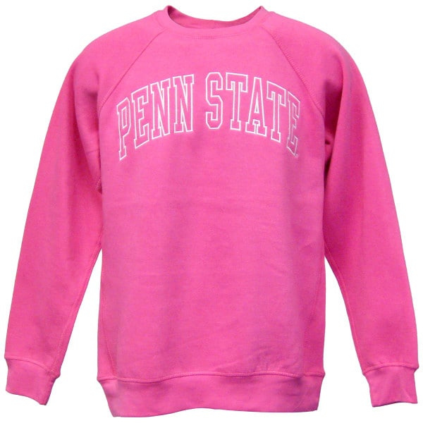 pink crew neck sweatshirt with outlined Penn State